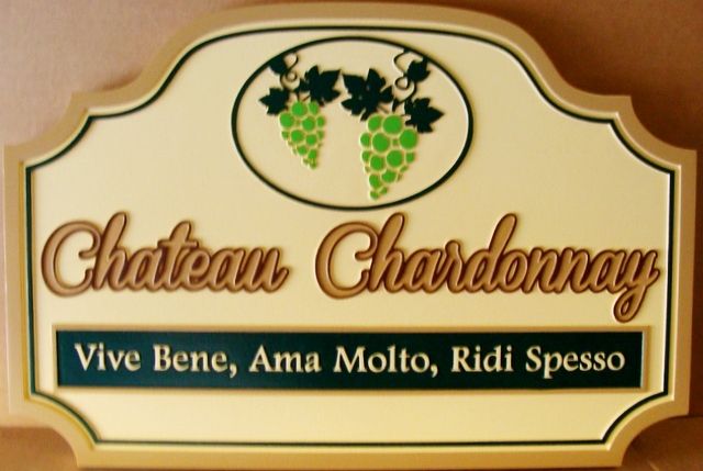 R27008 - Carved 2.5-D  High-Density-Urethane (HDU) Chateau Chardonnay Sign , with Grape Cluster