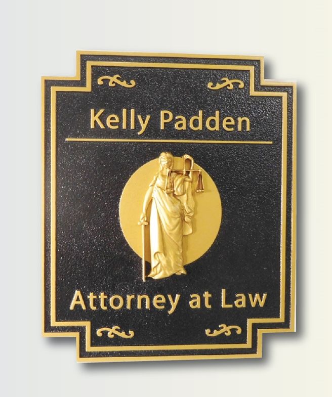A10009 -   Attorney Sign, with Carved 3D Lady justice, Gilded with 24K Gold Leaf 