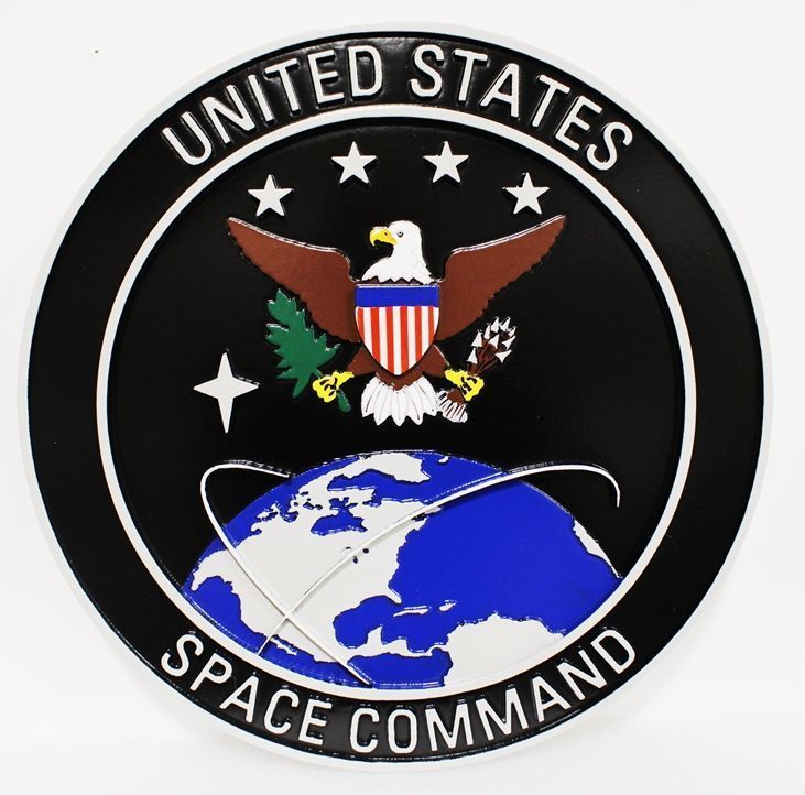 IP-1390 - Carved 2.5-D Multi-Level HDU Plaque of the Seal of the United States Space Command  