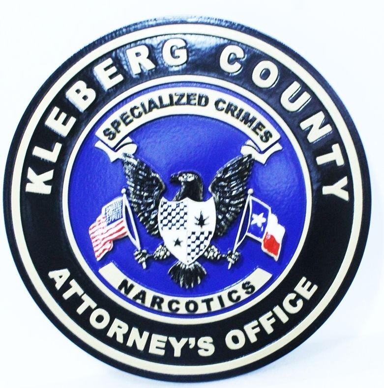 CP-1281 = Carved 3-F Bas-Relief HDU Plaque of the Seal of the Attorney's Office, Kleberg County, Texas 