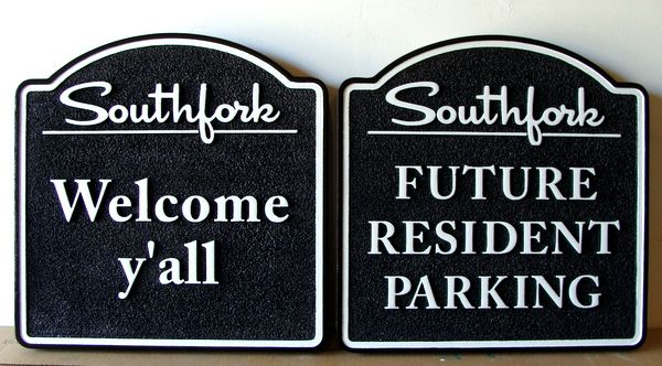 H17311 - Carved  HDU "Future Resident Parking"  and "Welcome" Signs for Southfork Residential Community