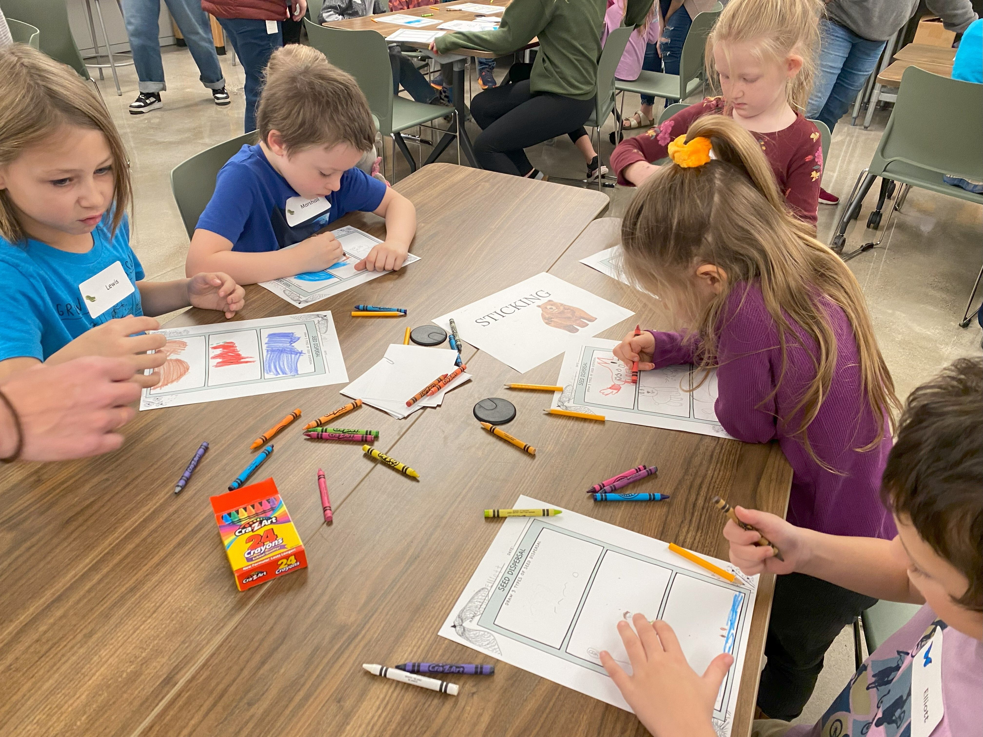 1st graders designing seeds that disperser by sticking 