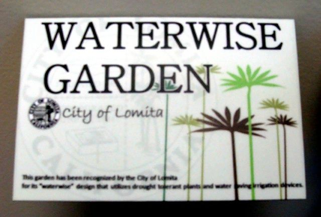 GA16638 - Carved HDU Sign for a Water Wise Garden for  Drought Tolerant Plants and Water Saving Irrigation Devices 
