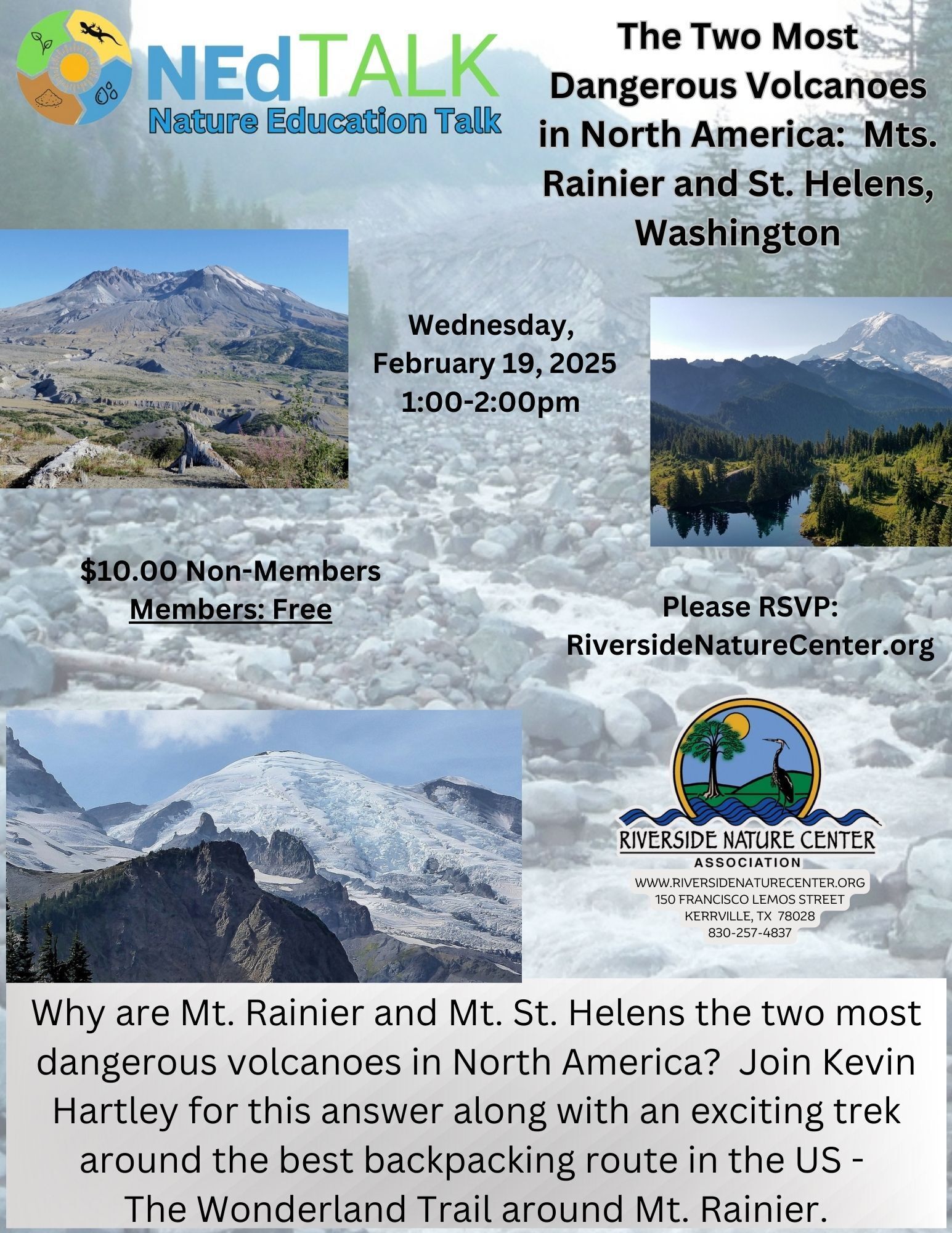 North America, volcanoes, dangerous, Kerrville Texas, Mts. Rainier, St. Helens, Washington, Riverside Nature Center