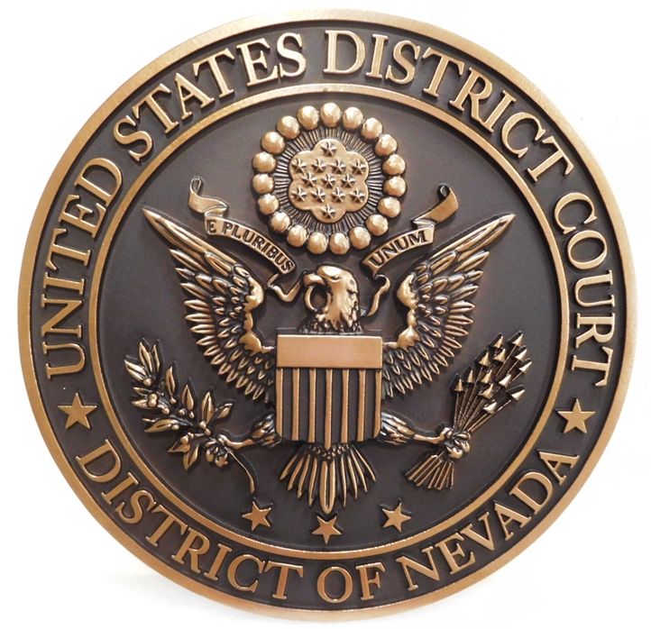 FP-1205 - Carved Plaque of the Seal of the  US District Court of the District of Nevada, 3-D Bronze-plated