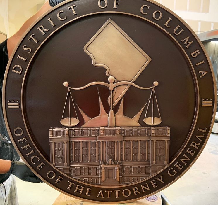 A10902 - Carved 3-D Bronze-plated HDU  Wall Plaque for the Office of the Attorney General of the District of Columbia