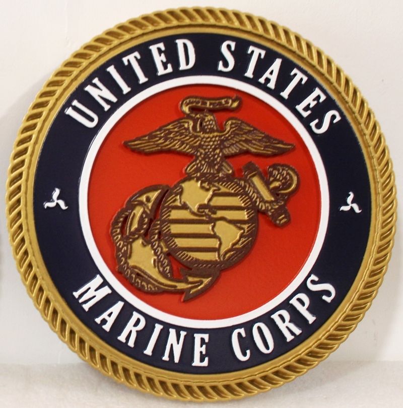 KP-1105 - Carved  3-D Multi-Level Artist-Painted HDU Plaque of the US Marine Corps