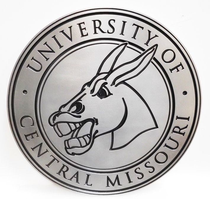 RP-1625 - Carved Plaque of the Logo of the University of Central Missouri, a Mule, 2.5D Engraved Aluminum Plated
