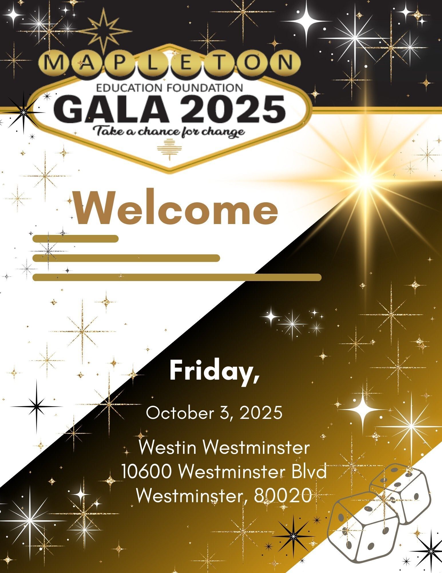 Save the Date graphic for the Mapleton Education Foundation Gala 2025 on Friday, October 3, 2025, at The Westin Westminster