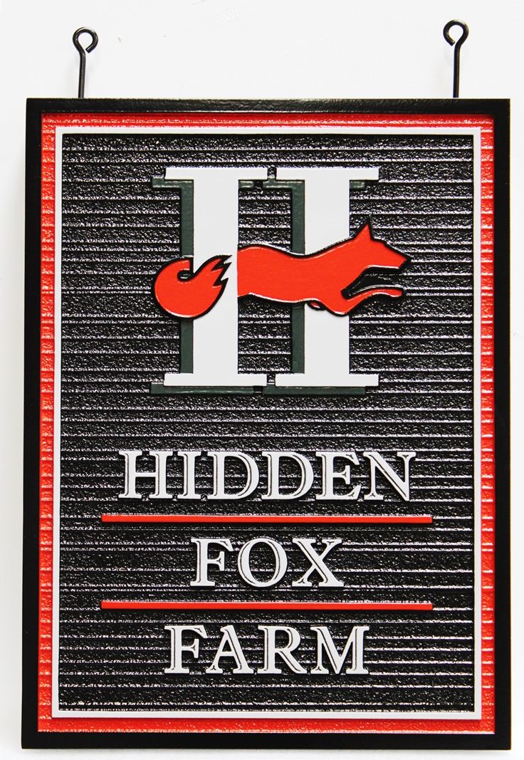 O24616 -  Carved and Sandblasted HDU Entrance Sign for the "Hidden Fox Farm", with a Fox as Artwork