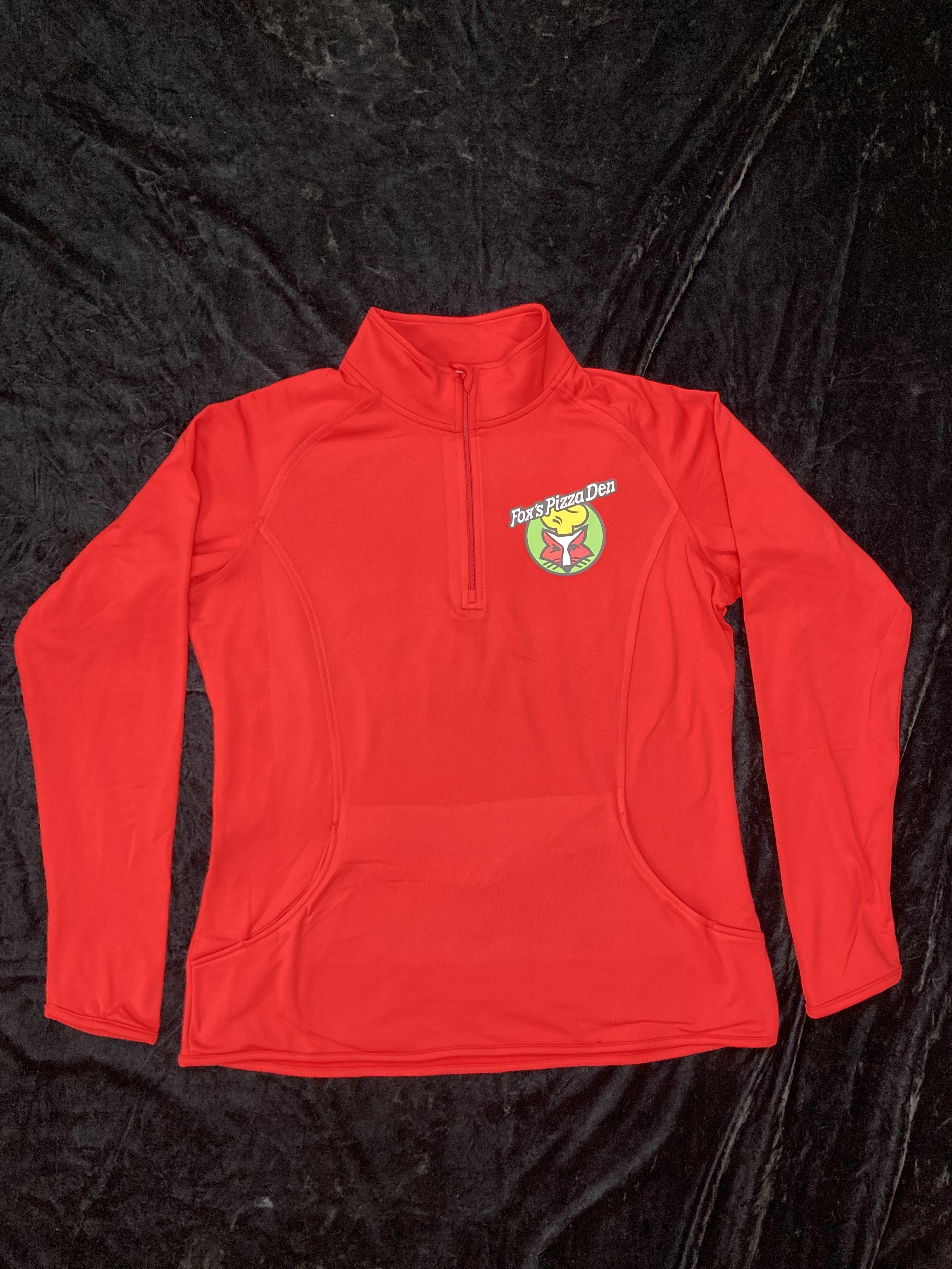SALE Fox's Logo - LADIES Large Red Moisture-Wicking Quarter-Zip