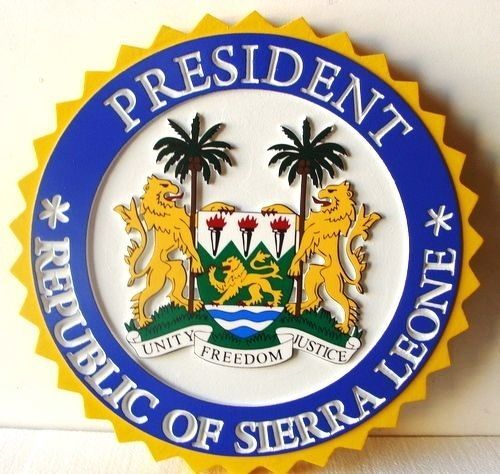 EP-1100  - Carved Plaque of the Great Seal  of the President of Sierra Leone,   Artist Painted