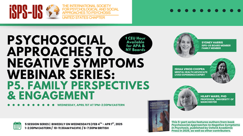 April 1, 2026 1pm-2:30pm – Session 5: "Family Perspectives and Engagement" with Sydney Harris, Ishaa Vinod Chopra, and Hilary Mairs, PhD