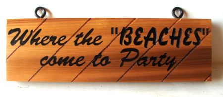 L22424 - Custom Cedar Plank Hanging Sign for Beach Parties