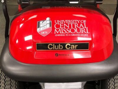 Custom golf-cart decal printed and cut for the University of Central Missouri.