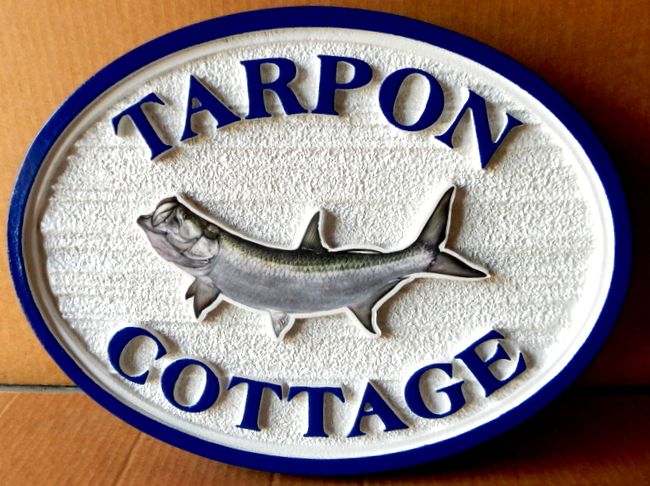 L21375 - Carved Sign for Fishing Cottage with Tarpon
