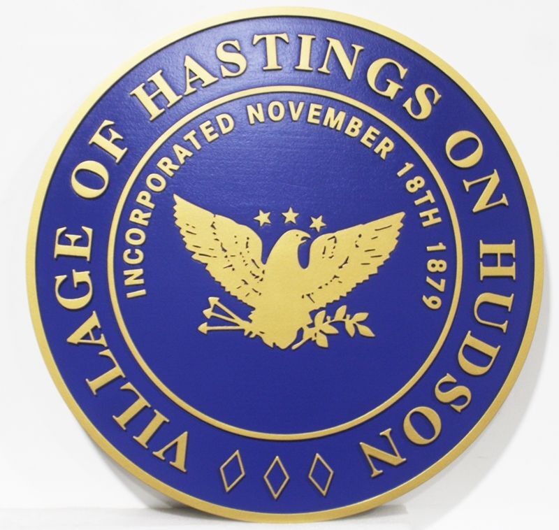 DP-1517 - Carved 2.5-D Multi-Level Wall Plaque of the Seal of the Village of Hastings on the Hudson