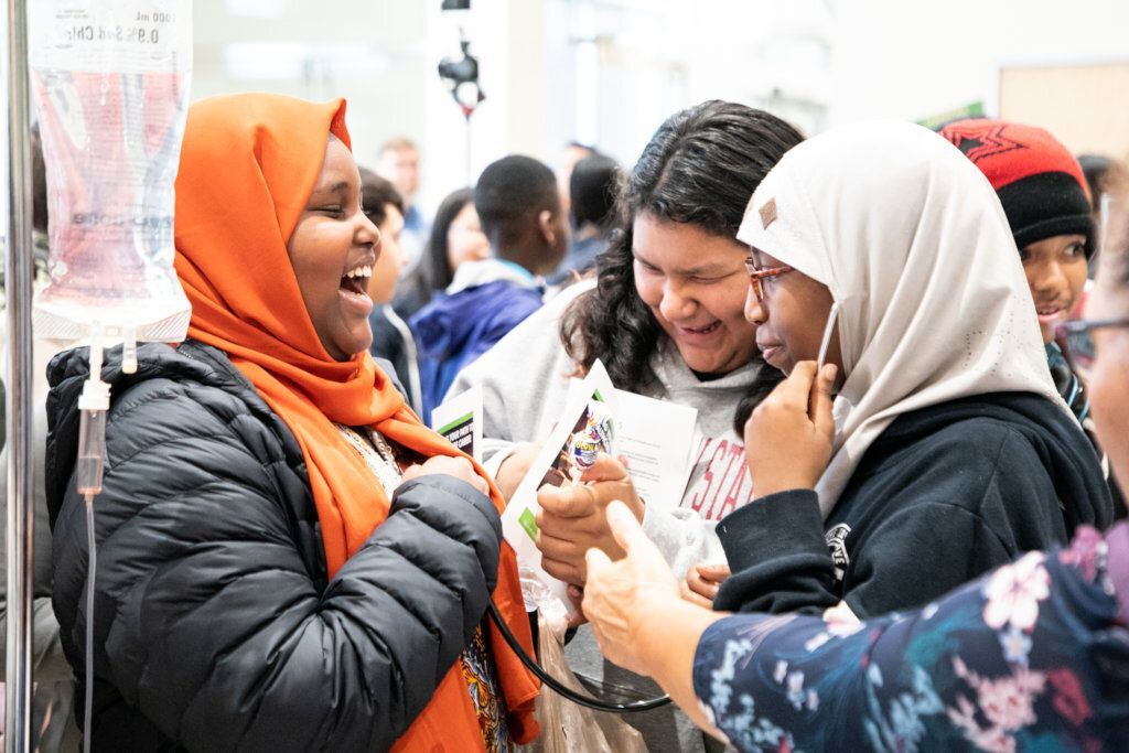 students at health--related career event 