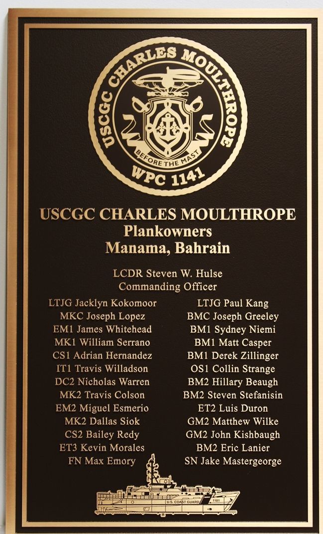 NP-2490 - Brass  Plankowners Plaque for the USCGC Charles Moulthrope, WPC1141