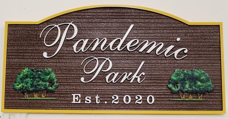 M1972 - Sandblasted Faux Wood HDU  Sign for Pandemic Park
