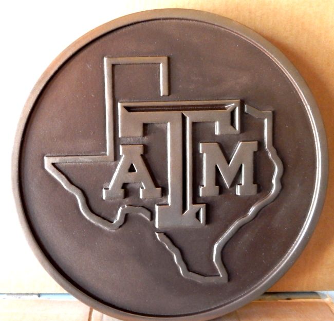 W32488 - Bronze Wall Plaque for Texas A&M University,  Carved in 2.5-D, featuring an Outline of the State of Texas