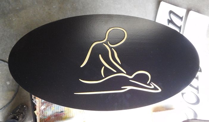 B11148 - Carved, HDU, Stylized Art Sign for Chiropractor with Patient or Masseuse with Client.