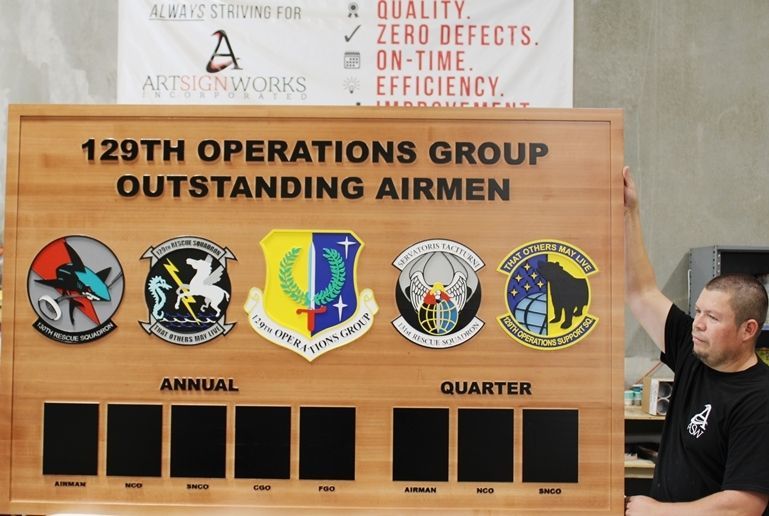 SB1105 - Carved Redwood Award Photo Board for Outstanding Airmen of the 129th Operations Group