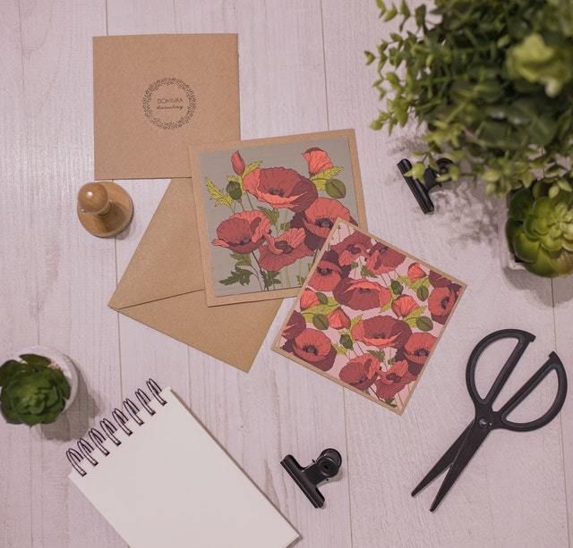 greeting cards with scissors and paper