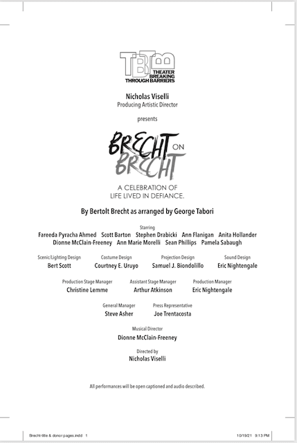 A picture of the cover page for the accessible playbill for Brecht on Brecht