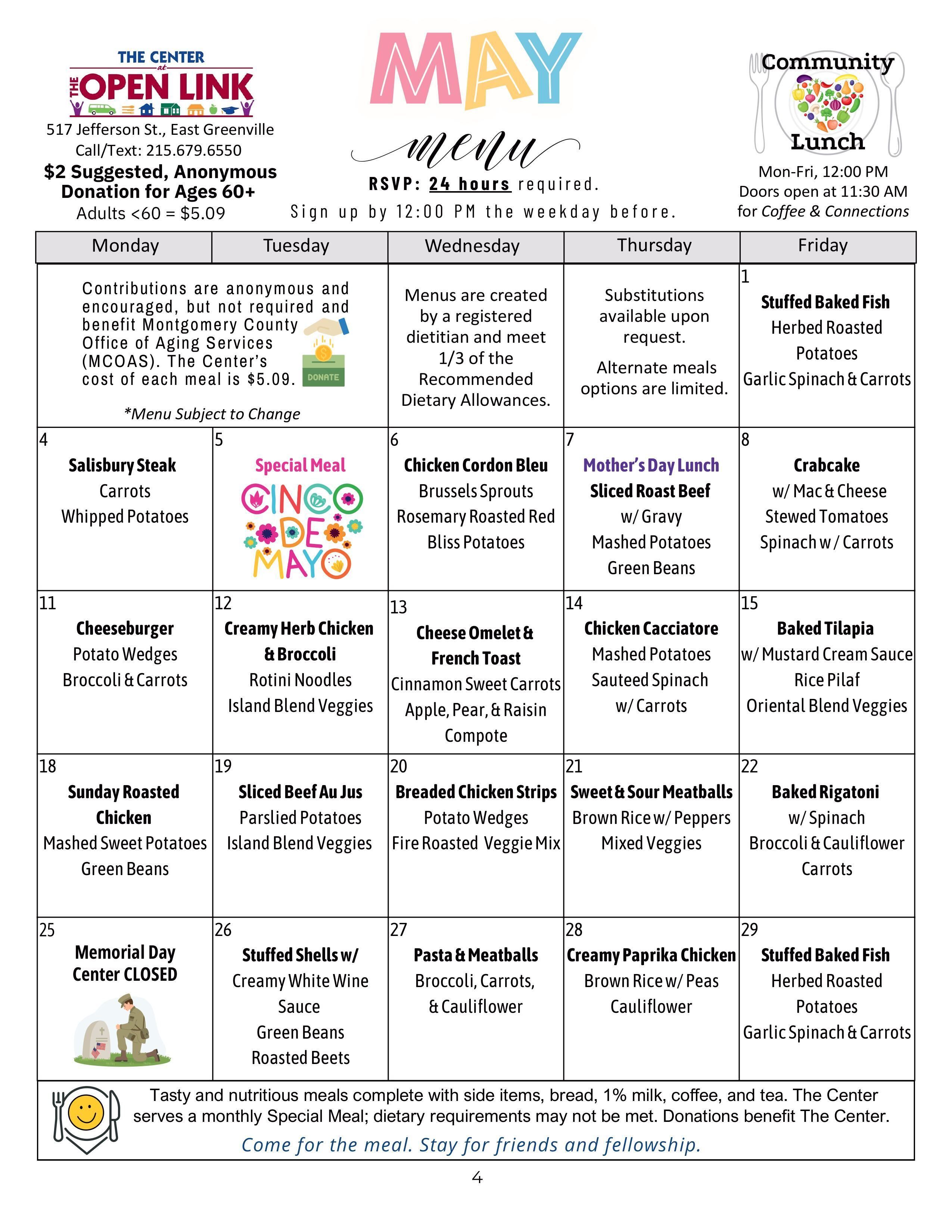 May 2026 Center Lunch Menu