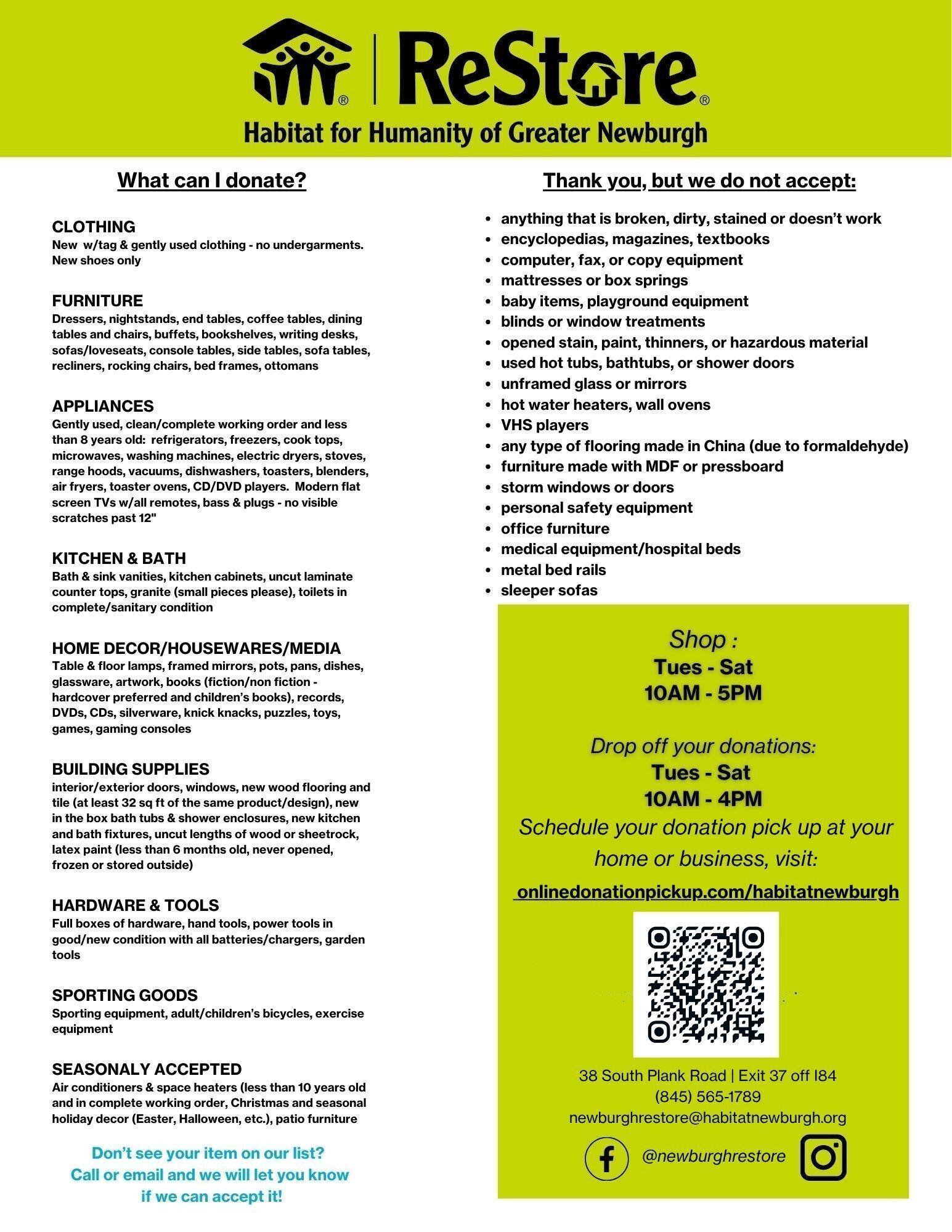Donate your gently used items to ReStore!