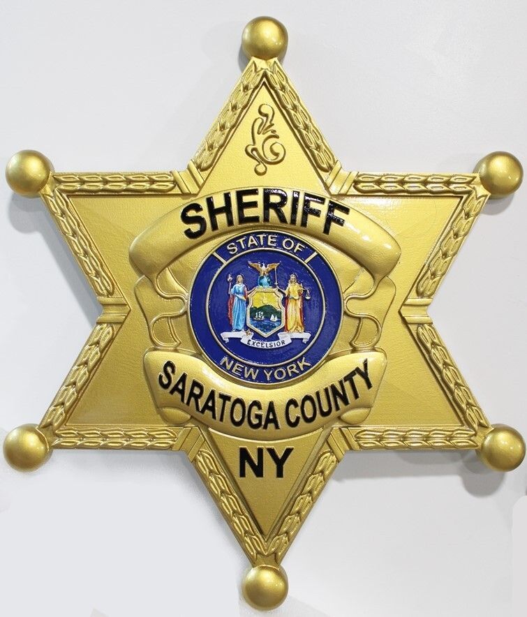 PP-1761 - Carved 3-D Bas-Relief HDU of the Star Badge of  the Sheriff of Saratoga County, New York 