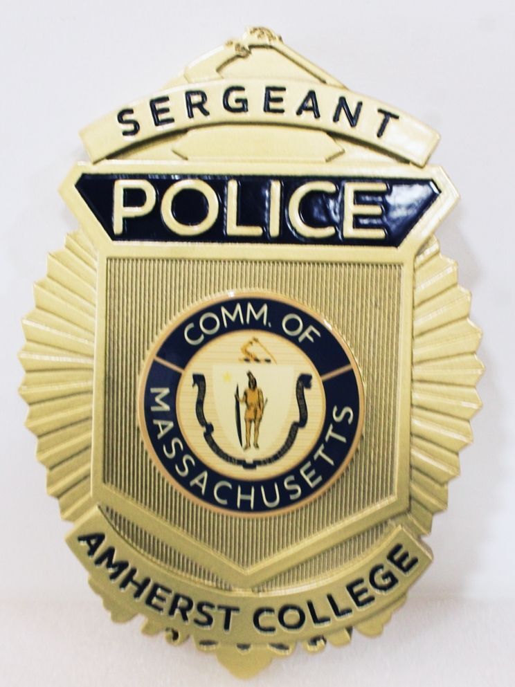PP-1495 - Carved 2.5-D HDU Plaque of the Badge of  a Sergeant of the Amherst College Police Department 