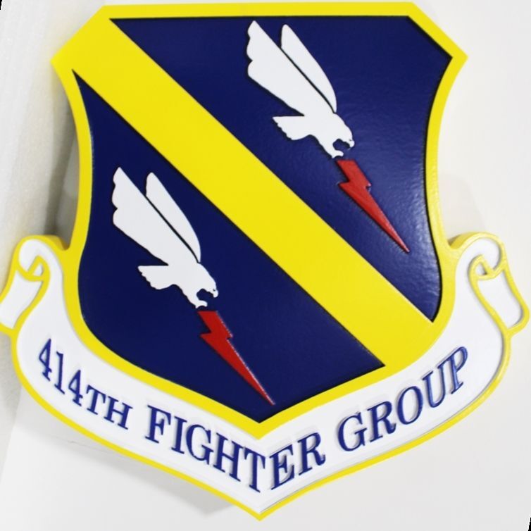 LP-2221 - Carved 2.5-D HDU Plaque of the Crest of the      Crest of the 414th Fighter Group