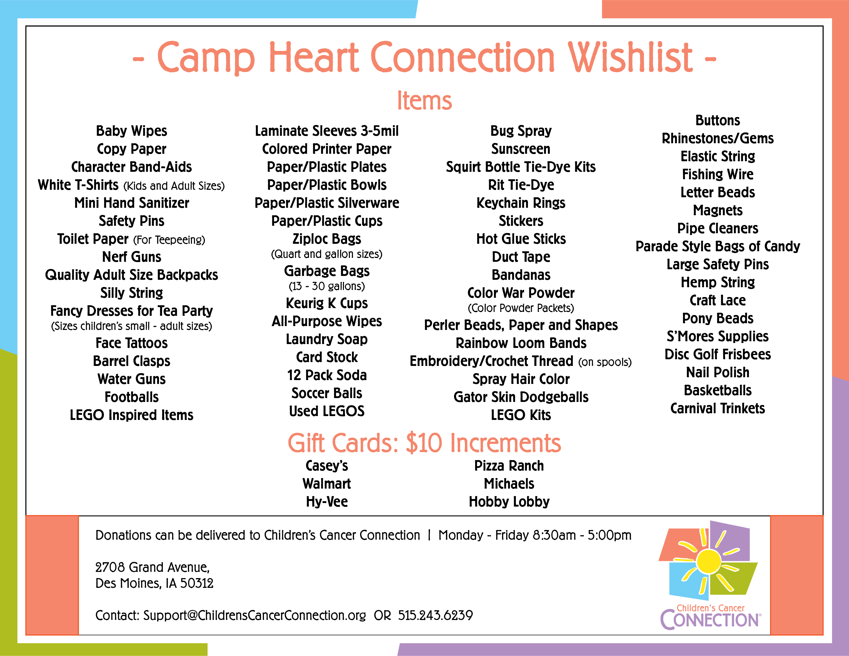 Camp Heart Connection Wish List
