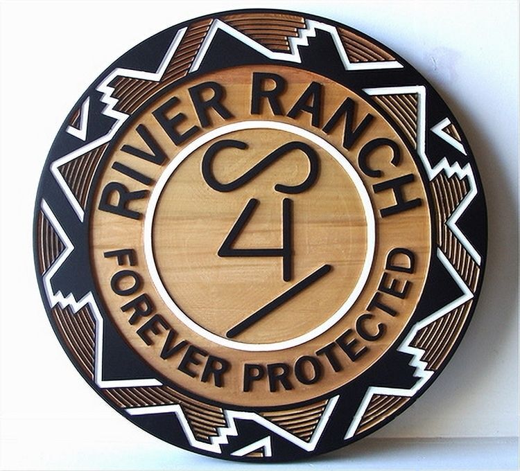 ZP-1032 - Carved 2.5-D Multi-Level HDU Plaque of the Seal of the River Ranch, Owned by Native Americans 