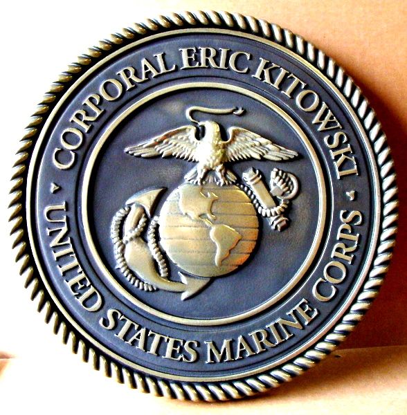 N23774- Personalized Carved 3-D Wall Plaque of the Emblem of the United States Marine Corp