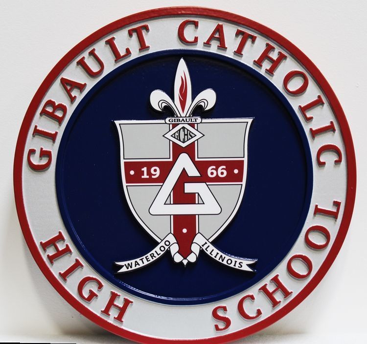 Y34713 - Carve 2.5-D HDU  Plaque of the Seal of Gibault Catholic High School  
