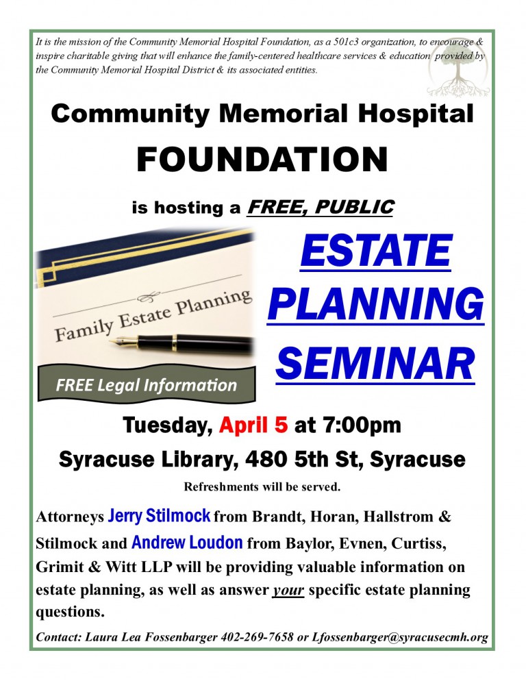 CMH Foundation To Host FREE, PUBLIC Estate Planning Seminar – April 5, 2016
