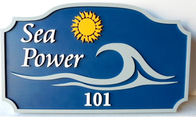 L21162 - Address Sign for "Sea Power " Beach House with Stylized Sun and Surf