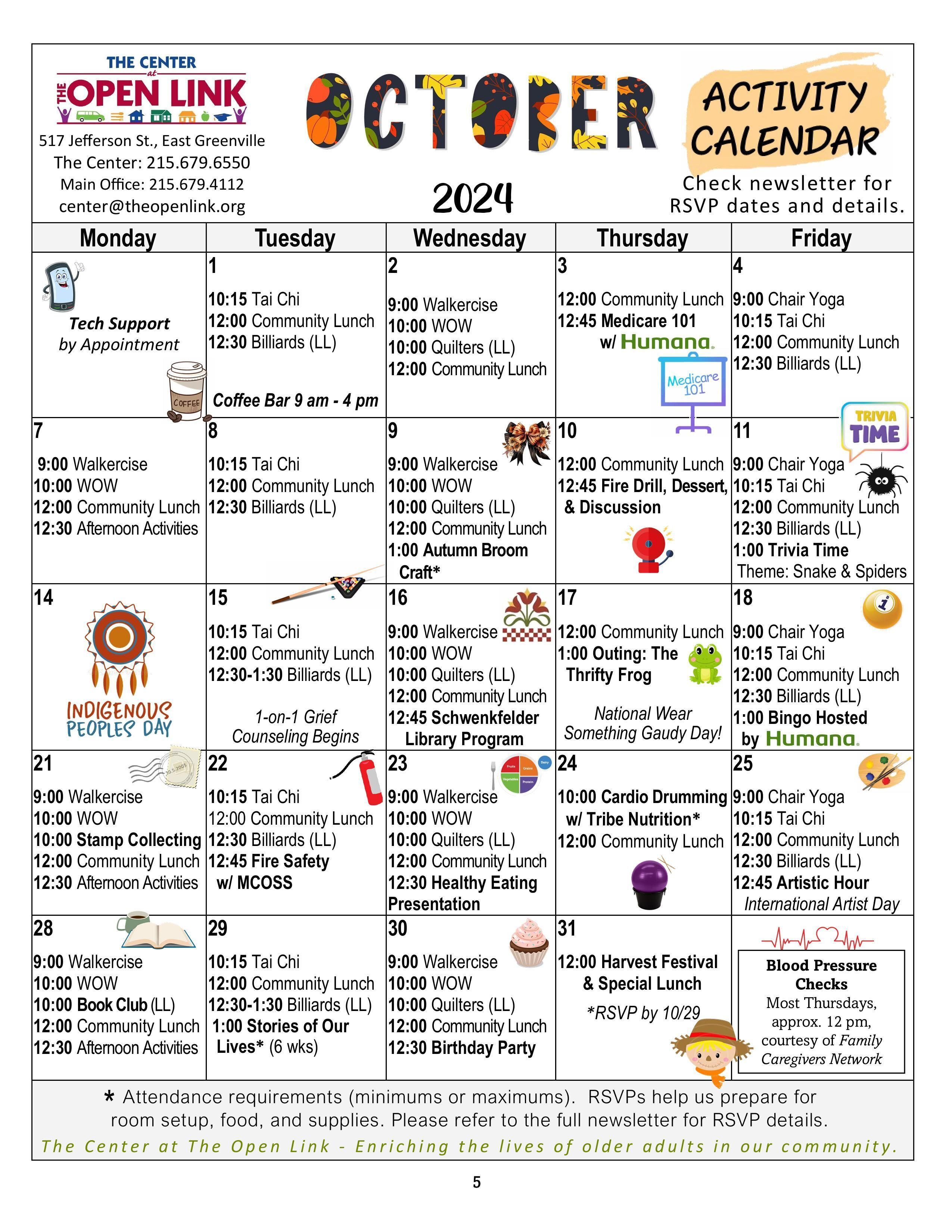 October Activity Calendar