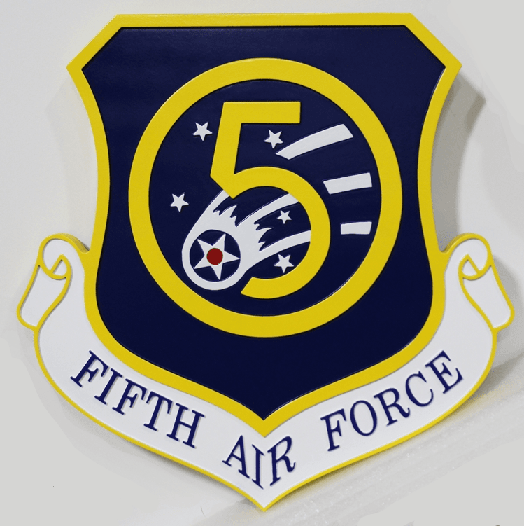 LP-1533 - Carved Shield  Plaque of the Crest of the Fifth  Air Force, 2.5-D Artist Painted