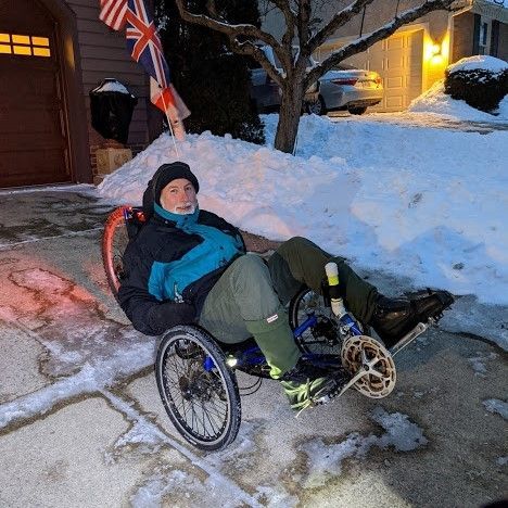 Peter Nowell on his recumbent trike