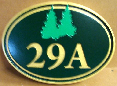 M22097 - Carved Cabin Address Number Plaque, with Fir Trees 