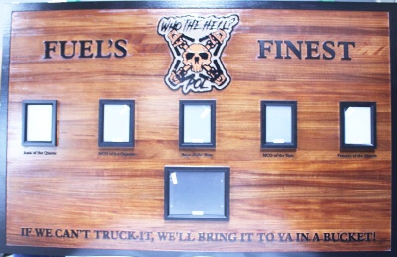 SB1134 - Carved Mahogany Award Photo  Board for a Military Fuel Delivery Unit