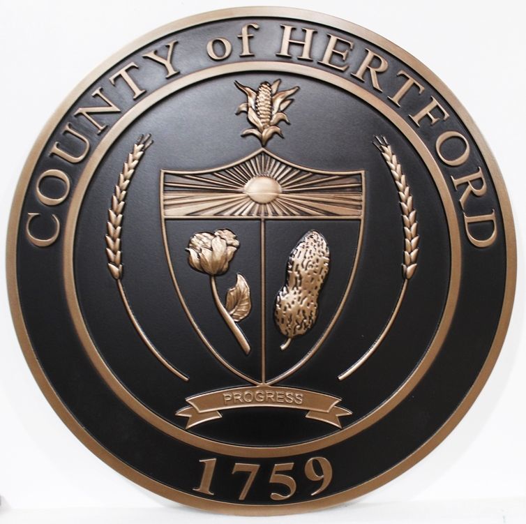 CP-1247 - Carved 3-D Bas-Relief  Bronze-Plated Plaque of the Seal of the County of Hertford, North Carolina 