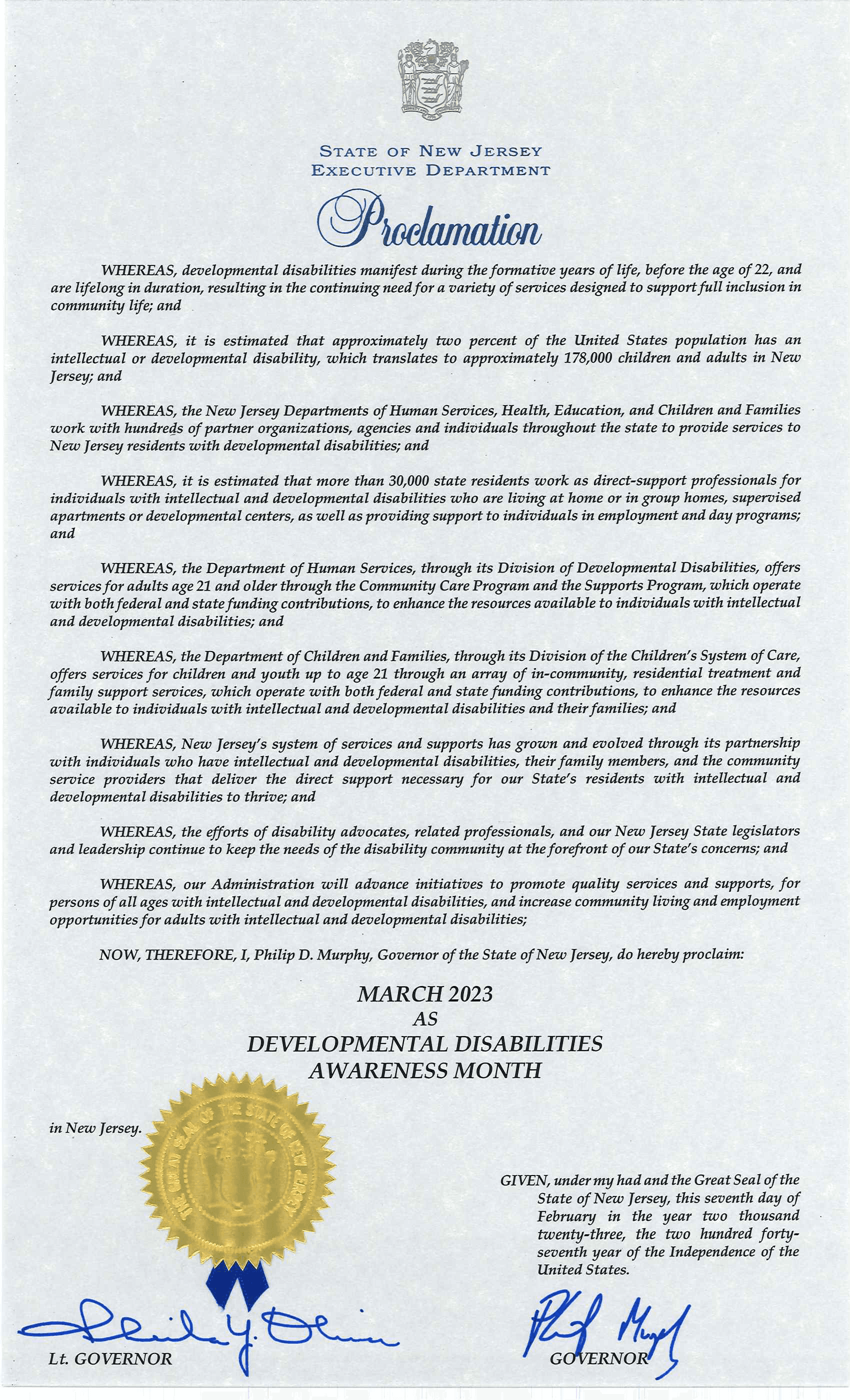 2023 New Jersey Proclamation