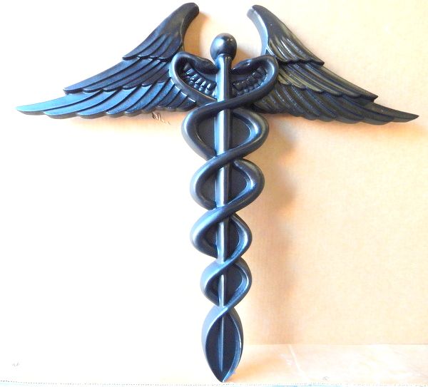 B11059 - Carved, Painted3D Caduceus To Be Mounted on Sign or Plaque