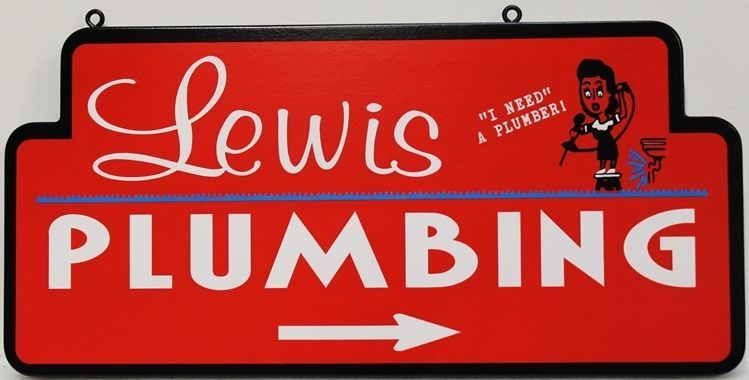 S28232 - Engraved HDU Directional  Sign for Lewis Plumbing 