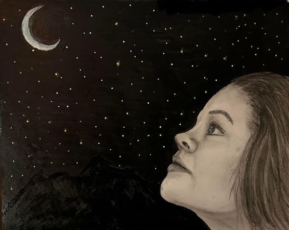 A sketch of a woman looking up at the stars